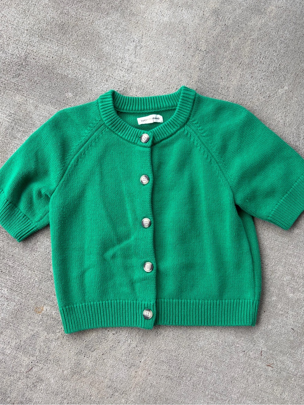 Lucky Brand emerald green knit short sleeve cardigan sweater jumper